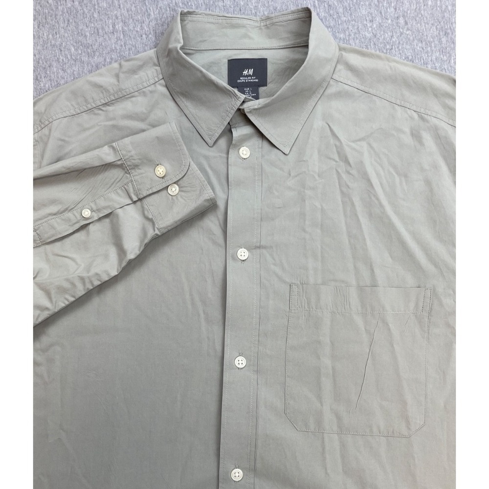 H&M Shirt Mens Large Gray 100% Cotton Regular Fit Button Up